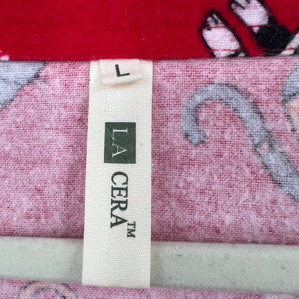 LA CERA Cat Flannel Night Gown Shirt Red Cotton Button Winter Women’s Size Large - Picture 3 of 11